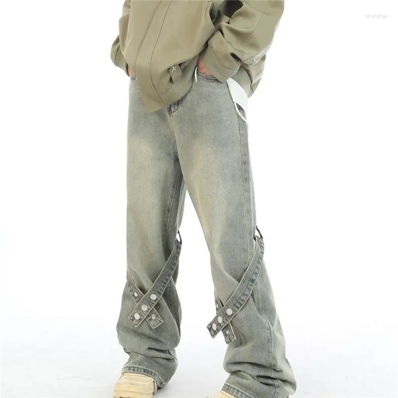 Мужские джинсы винтажные главные улицы Y2K Spring Summer Lemport Pright Lains Mid-Waist Butte Pocket Pocket Lake Bunders мужская одежда yy027