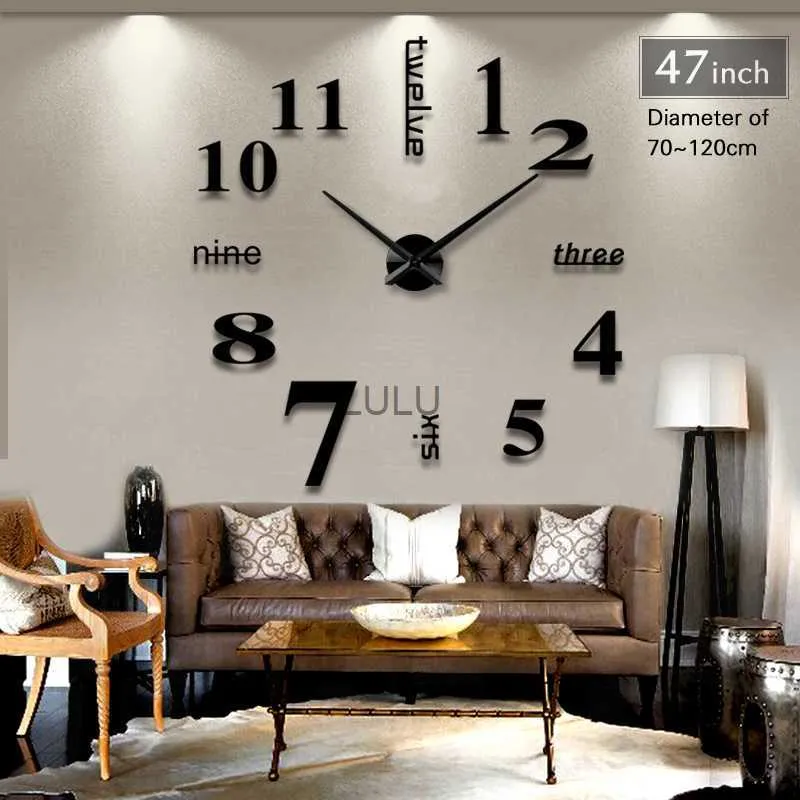 Quartz décoration de la maison grande horloge murale design moderne 3D bricolage grandes horloges murales décoratives miroir autocollant montre mur cadeau unique HKD230825 HKD230825