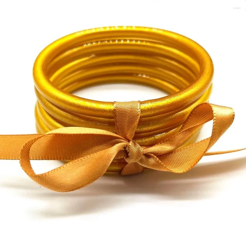 Bangle gyllene glitterfyllda armband set kvinnor stack silikon cirkel bowknot gelé jularmband smycken 5 st/set