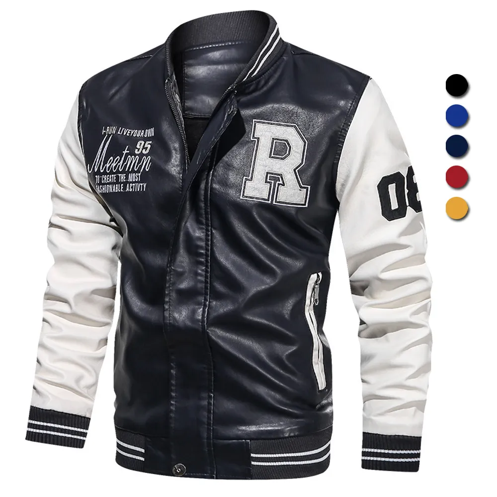 Mens Jackets Brand Biker Men Embroidery Leather Baseball Jacket Streetwear Moto Faux PU Coat Casual Fleece Thick Stand Collar Top 4XL 230825