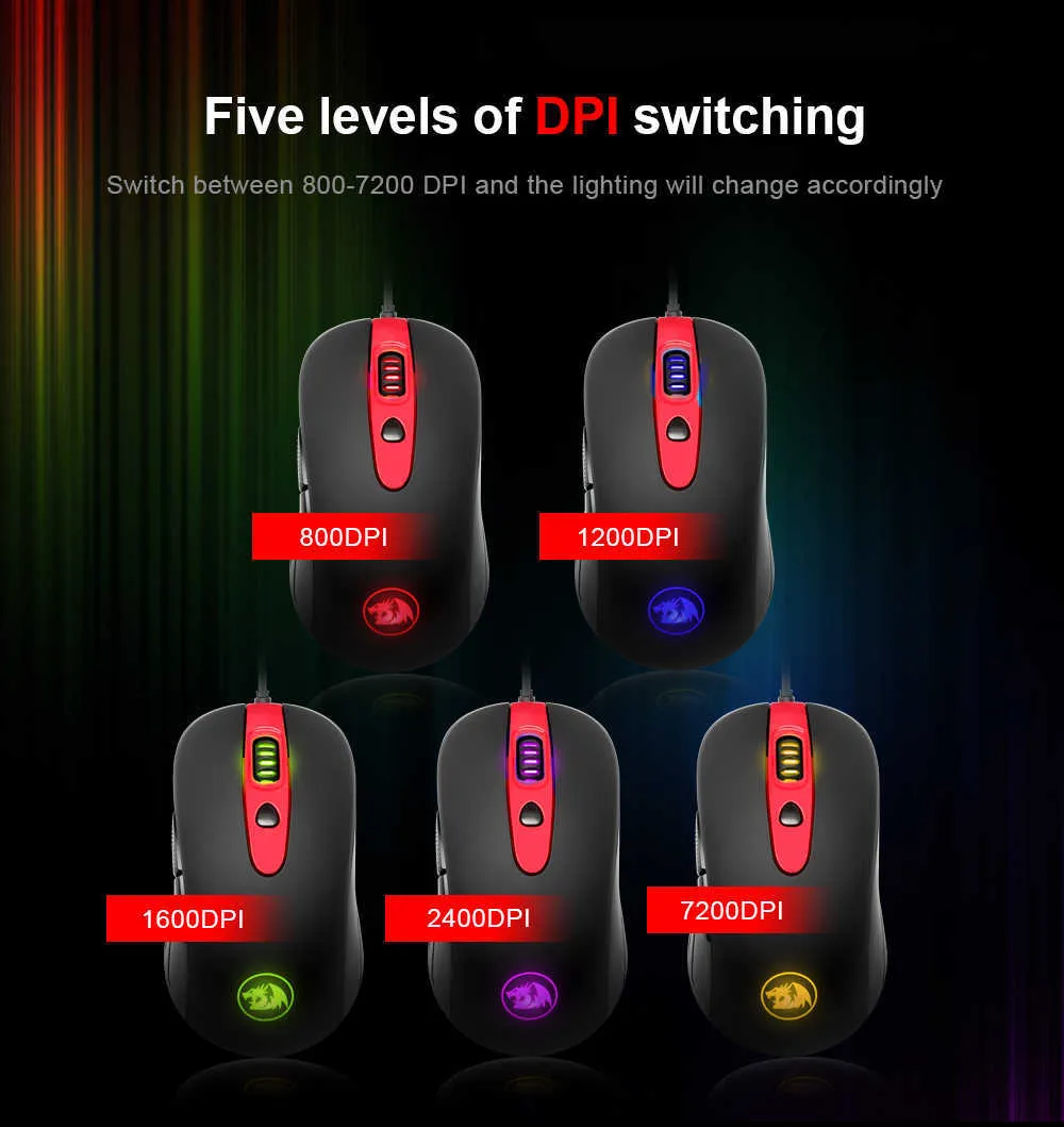 REDRAGON GERDERUS M703 RGB USB Wired Gaming Mouse 7200 DPI 7 Buttons ...
