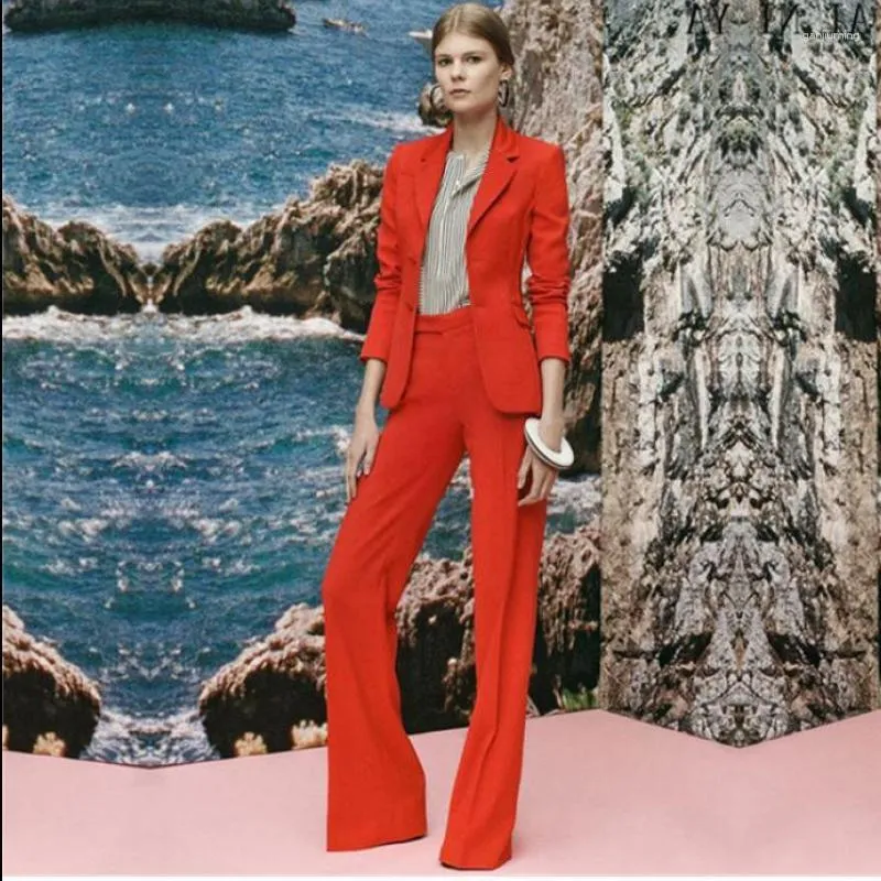 Women s Two Piece Pants Red Fashion Women Suit Slim Fit Office Uniform Business Prom Custom Tuxedo Suits Lady Jacket With