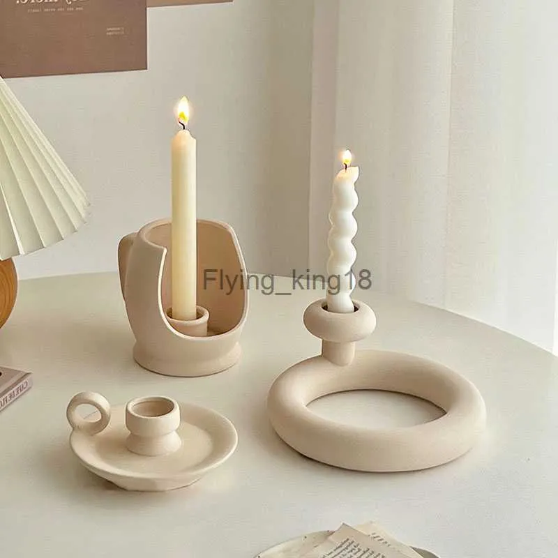 Simple Style Ceramic Candle Holder Decor Lliving Room Dining Table Tealight Candlestick Scented Candle Stand Desktop Ornament HKD230825