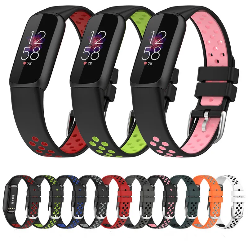 Soft Silicone Strap Dual Colors Loop Adjustable Band for fitbit luxe Bands Wristband Straps Bracelet Watch Replacement Accessories