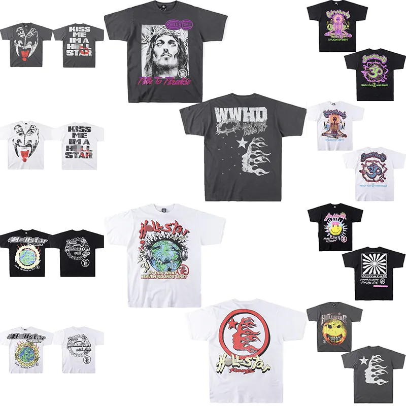 Męskie koszulki 2023 Hellstar T-shirt męskie i damskie projektant krótkiego rękawu marka TEE TEE High Street Letter Printing Hip T-shirty ciepło ciepło