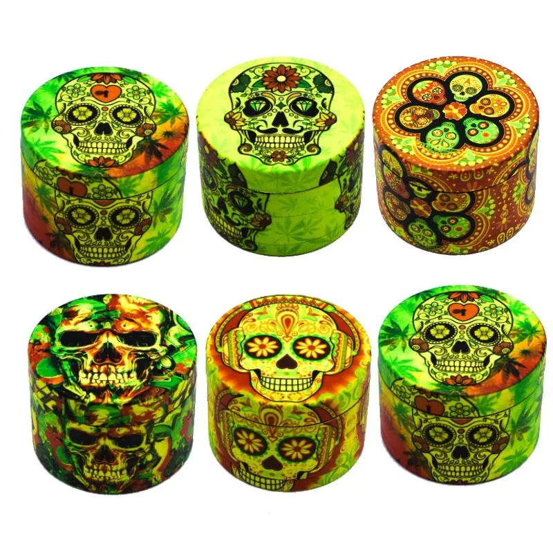 Luminous Skull Smoking Herb Tobacco Grinders Glow in Dark Metal Full Colored UV Printing Shredder Hand Grinder 63mm Diameter