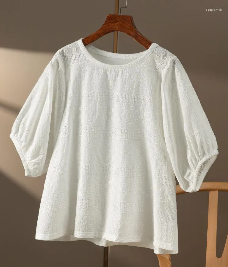 Blusas blancas de algodon para mujeres 2024 manga de linterna Fit Fit Single Palabrovers de verano