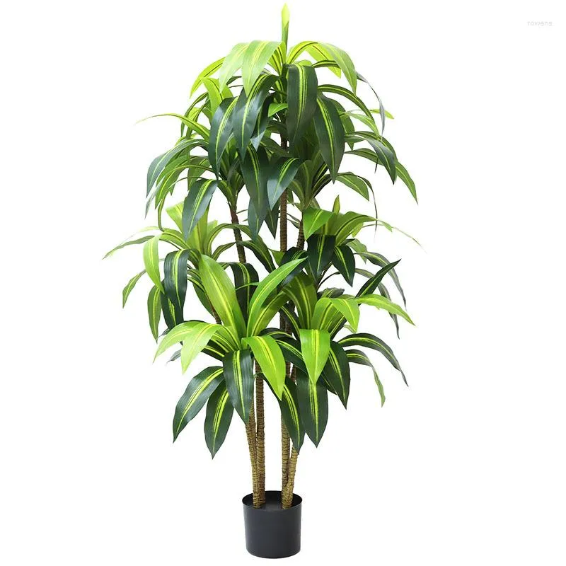 Fleurs décoratives 6 pieds artificiels Dracaena Fragrans arbre bonsaï tropical fausses plantes vertes fausse plante en soie en pot El bureau décor à la maison