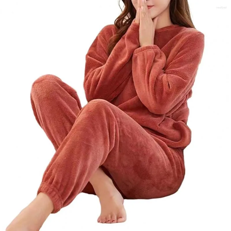 Pantalon de deux pièces pour femmes Femmes Velvet Pyjama Ensemble Tops amples Taille élastique Homewear Casual Ensembles de laine chaude Survêtement Conjuntos de Pantalones