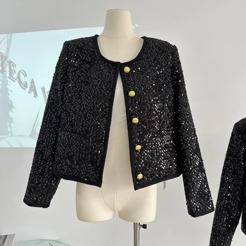 Misto lana da donna Alta qualità francese di lusso con paillettes Piccola giacca profumata per le donne Autunno Inverno Y2K Streetwear Cappotti di tweed di lana Capispalla eleganti 230824