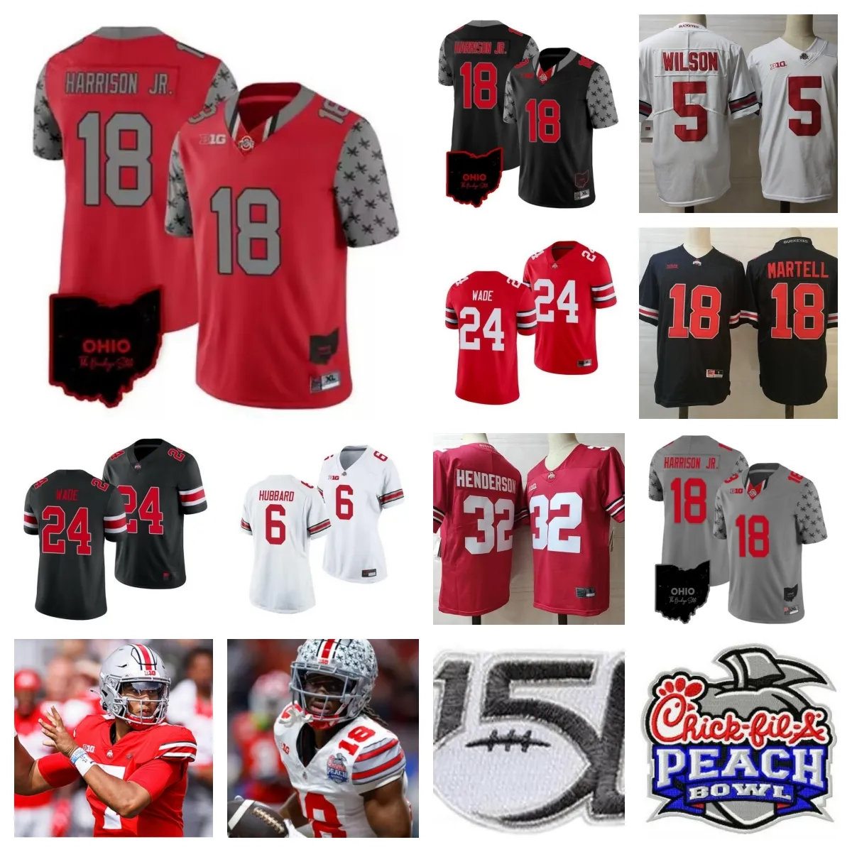 Ohio State Buckeyes Stitched voetbalshirt 6 Kyle McCord 11 Brandon Inniss 33 Brown 24 Jermaine Mathews Jr. 80 Noah Rogers 97 Kenyatta Jackson Jr. 51 Michael Hall Jr.