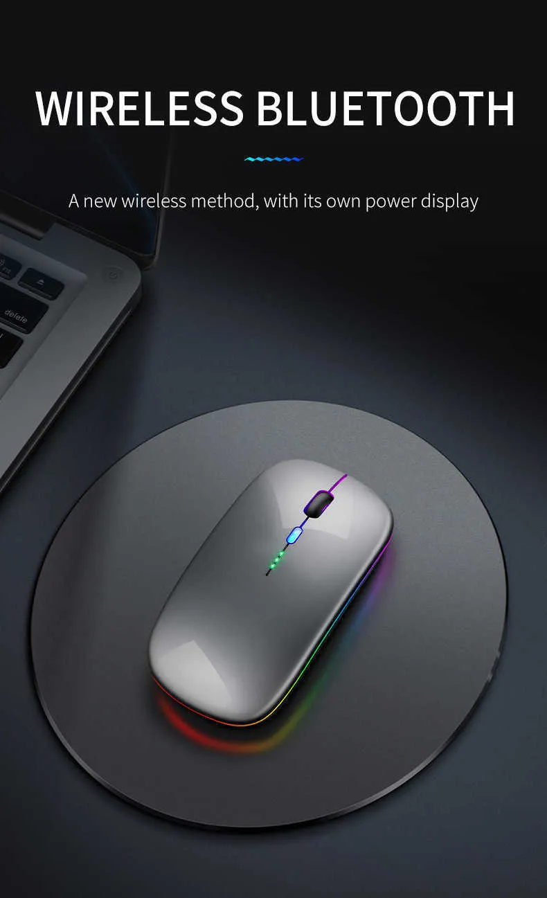 2024 Mouse Mouse ، Bluetooth RGB قابلة لإعادة الشحن الصامت LED ، الماوس ...