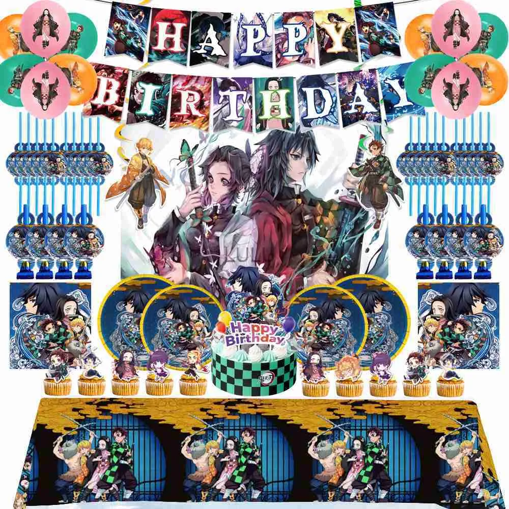 Kimetsu no yaiba bordsartiklar papper tallrikar koppar servetter demon slayer tema party dekor baby shower pojkar födelsedagsfest leveranser hkd230825 hkd230825