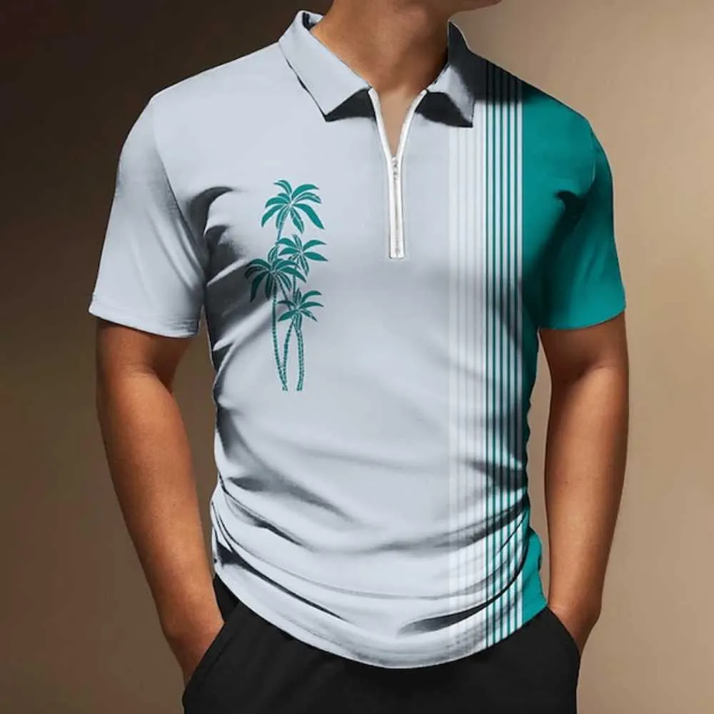 3D Printed Mens Zippered Golf Polos For Men Short Sleeved 3D Printed Mens Zippered Golf Polos For Men Short Sleeved