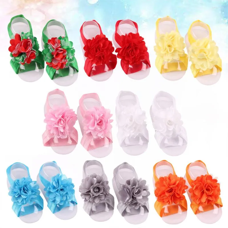 First Walkers 8 Stück Satin-Haargummi, Barfuß-Sandalen, Blumen, bunte Krawatten, Schuhe, Po-Requisiten für Kleinkinder und Kleinkinder