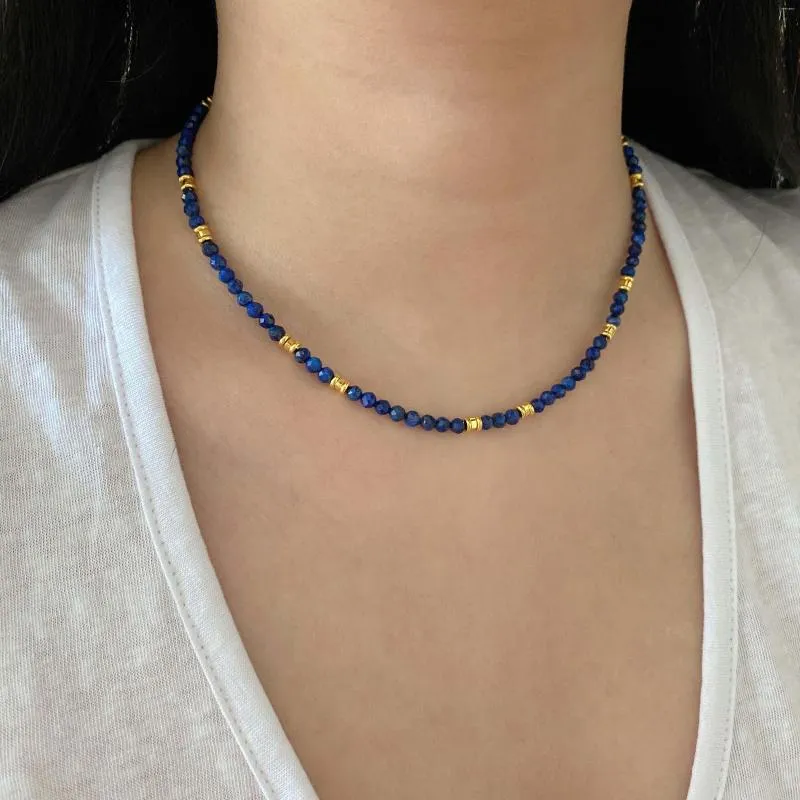 Correntes artesanais pedra natural lapis lazuli contas colar para mulheres verão feriado festa jóias design exclusivo gota