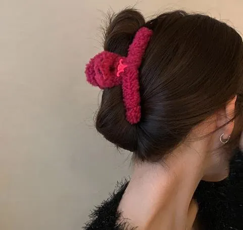 Pasadores de resina de tela de esponja de Color Pitaya para mujer, diadema coreana para otoño e invierno, tocado sencillo que combina con todo