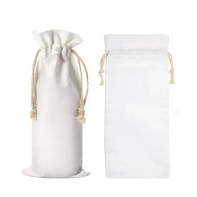 Sacos de presente de garrafa de sublimação de casamento em branco Saco de vinho de lona com cordão para decoração de Natal de Halloween CPA5720 Novo