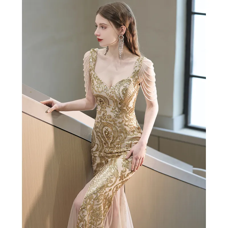 Gold chiffon gown online