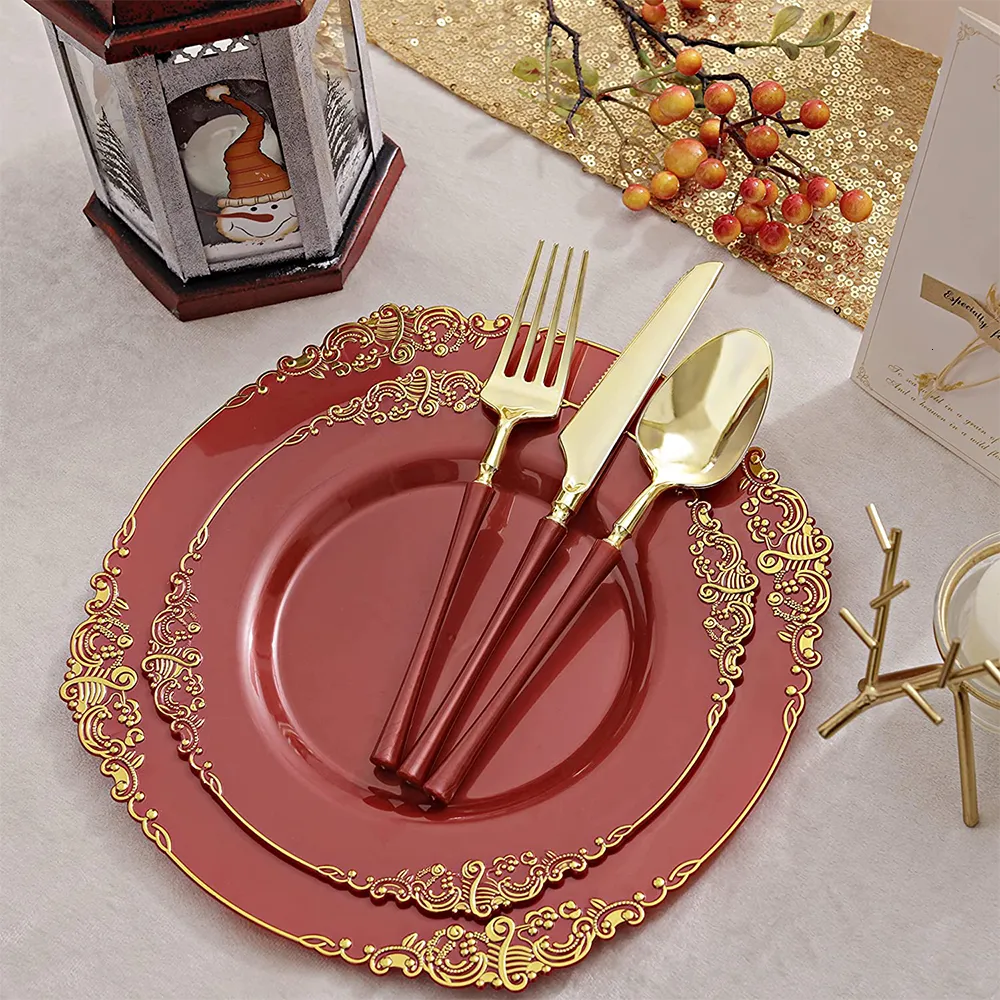 Red Plasticware DHgate.com:20-Piece Red Plastic Disposable Dinnerware Set for ...