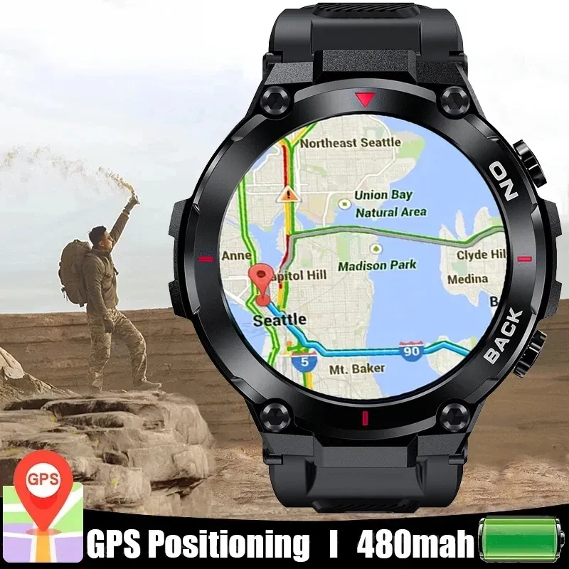 Montre connectée GPS pour hommes, bracelet de sport de plein air, étanche,  moniteur d'activité physique 24 heures sur 24, moniteur d'oxygène dans le