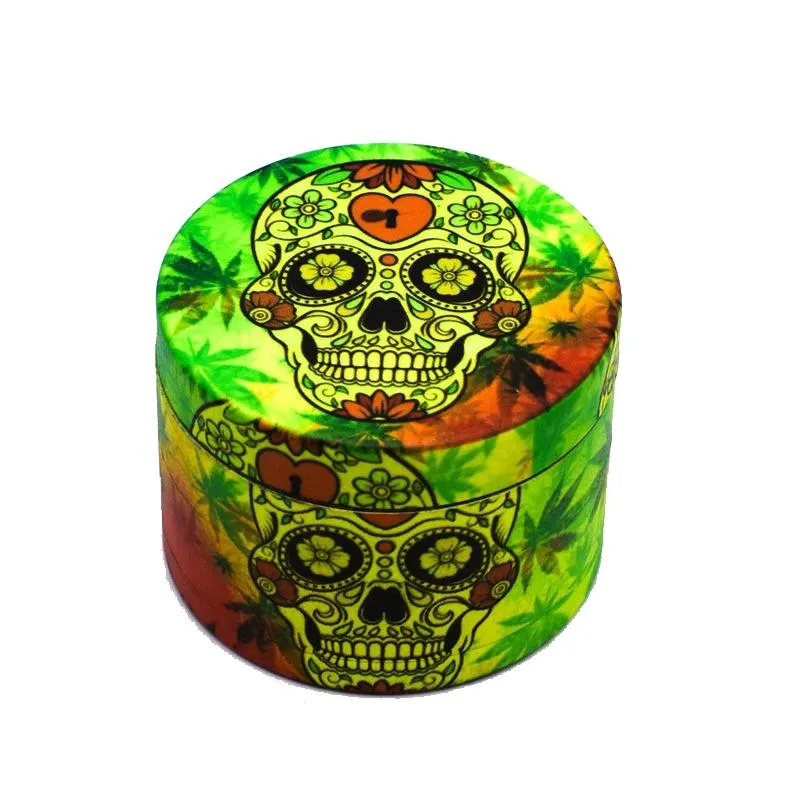 Luminous Skull Smoking Herb Tobacco Grinders Glow in Dark Metal Full Colored UV Printing Shredder Hand Grinder 63mm Diameter