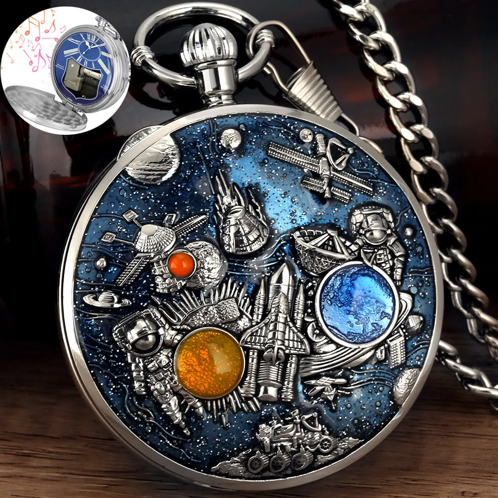 Pocket Watches Original Music Pocket Watch Space Series Quartz Men's Pendant Clock Ladies Music Necklace Watches Unique Collectibles Gifts 230825