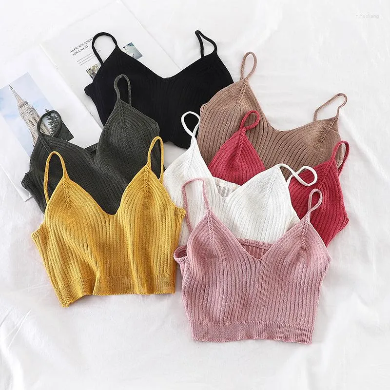 Kvinnors tankar oumea stickade toppar Summer Womer Spaghetti Crop Kawaii Knit Short Camisole Solid Color Camis Top For Holiday Chic