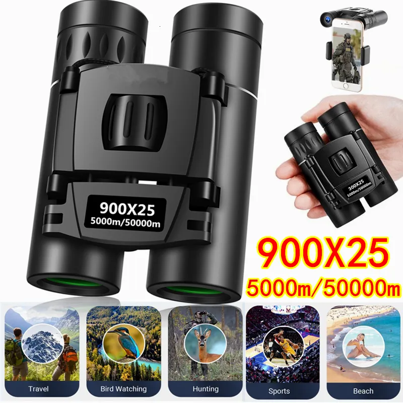 Telescope Binoculars 900x25 10x HD Kraftfull långsiktig vikbar mini BAK4 FMC Optics for Hunting Sports Outdoor Camping Travel 230824