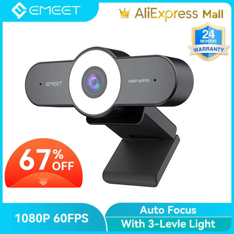 60fps 1080p HD Webcam Otomatik Not Akışı Web Kamerası Emeet C970L PC/Zoom/Skype/Tiktok/Mac HKD230825 için halka ışığı ile