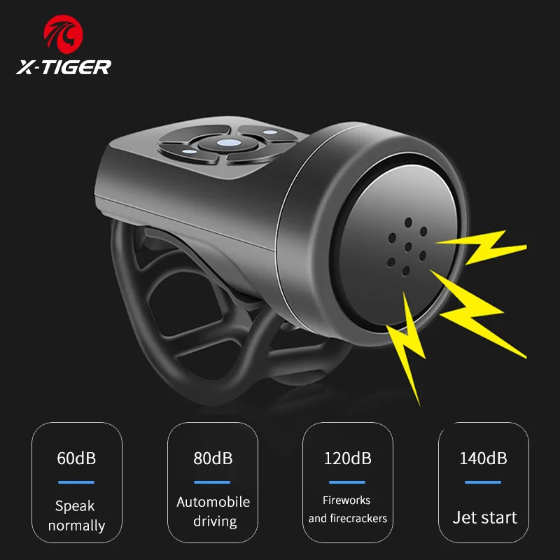 Rowerowe rogi X-Tiger Rower Bell róg USB ładowalny Electric Horn 4 Tryby motocyklowy róg górski drogę rowerowe głośne ostrzeżenie Dźwięk 230824