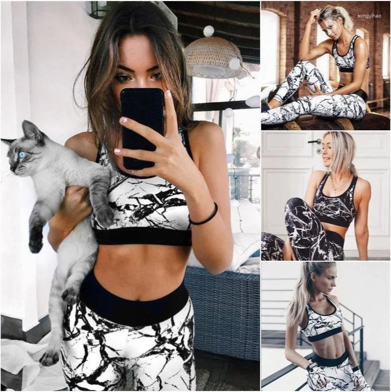 Conjuntos ativos impressos respirável yoga sexy feminino roupas esportivas halter sutiã leggings apertados fitness conjunto de terno esportivo para