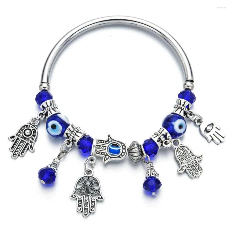 Braccialetti a maglie 1 pezzo blu malvagio occhio del diavolo palmo della mano di Famati braccialetto fortunato gioielli da donna in rilievo di cristallo per feste di compleanno