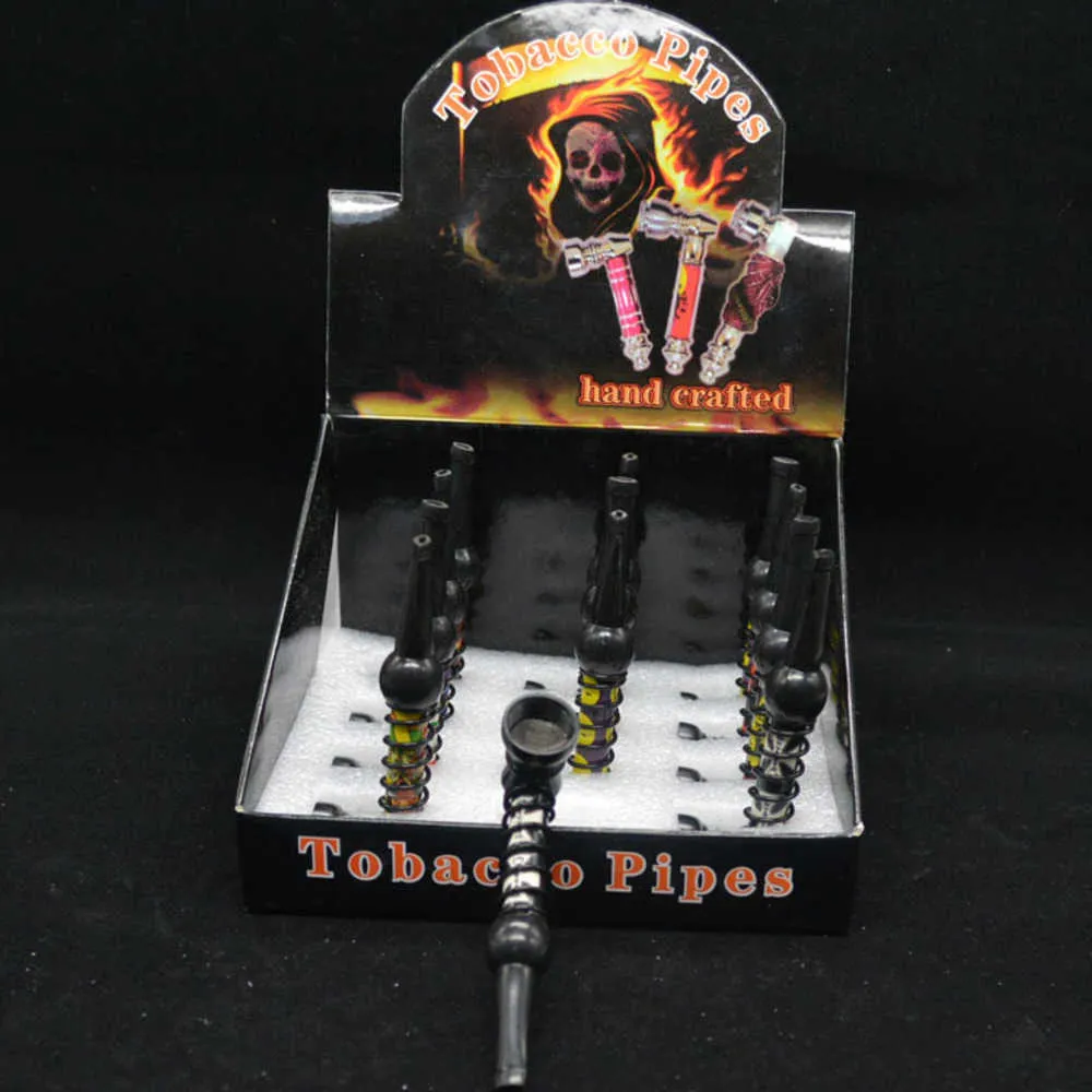 Cachimbo de metal para fumar, tubo de liga de alumínio com mola multicolorida, haste de tabaco, conjunto de fumar de metal destacável, acessórios de tabaco destacáveis diy, atacado