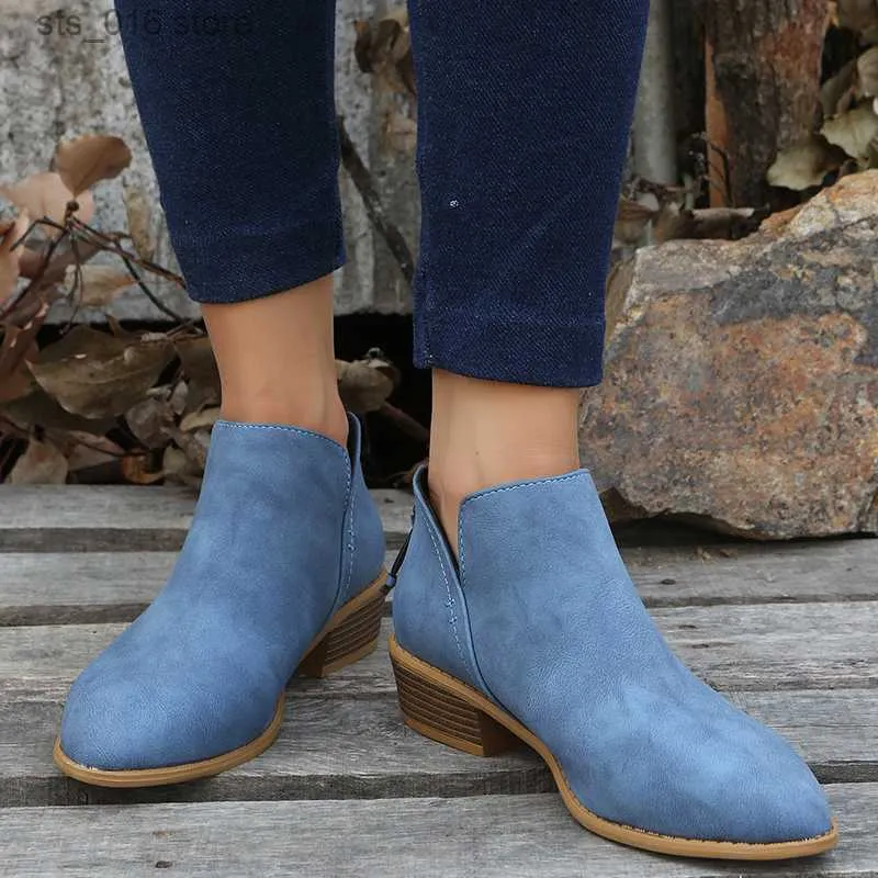 Sued Tjic Pointed Booties Autumn Heel Women's 2022 Women Plus Size 43 Zipper Heeled Ankle Boots Botas de Mujer T230824 544 ED