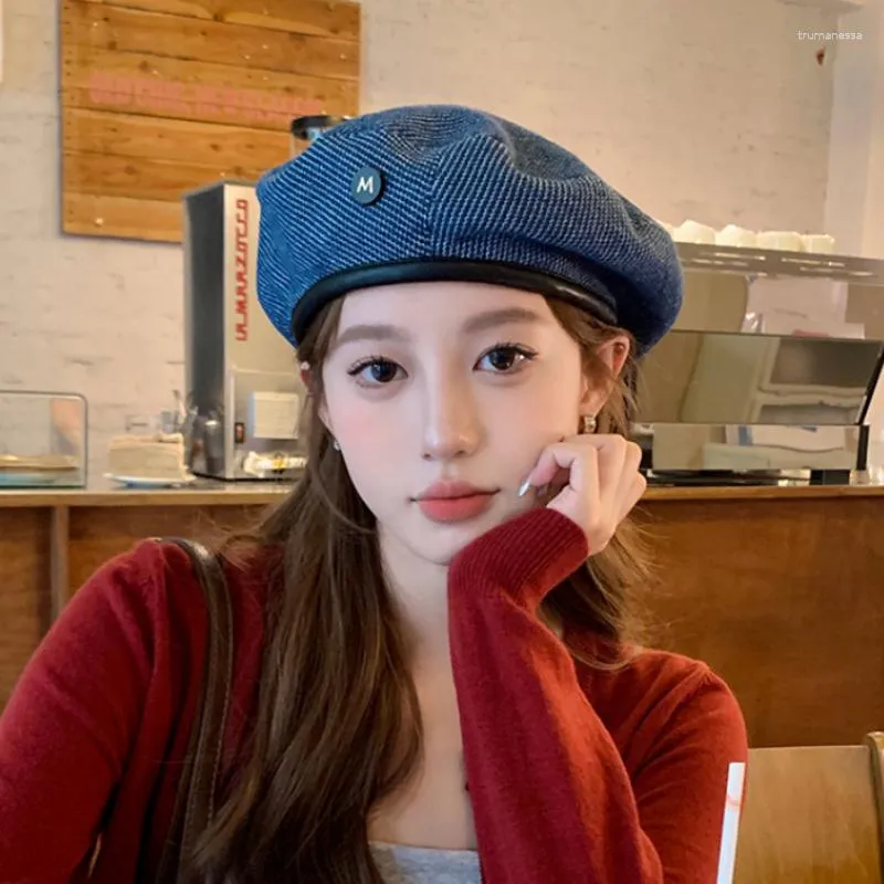 Berets Summer And Autumn Retro Denim Caps For Women Show Face Small Japanese Versatile Harajuku Spice Girl Painter Hats Gorro