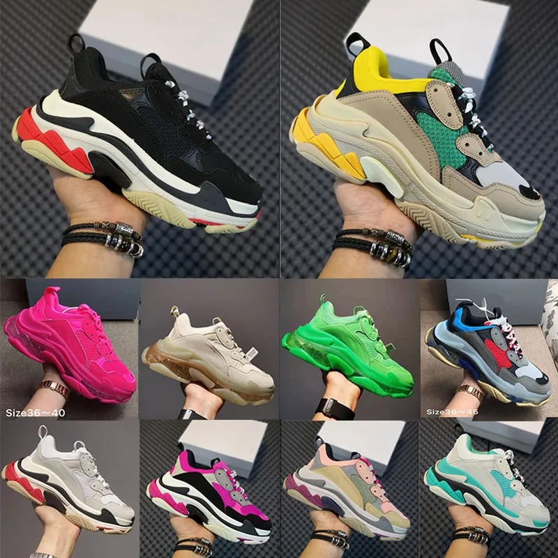 Venda quente Triple S Sneakers Designer Sapatos Casuais Marca de Luxo Mens Mulheres Plataforma Bege Clear Sole Cherry Blossom Pow Rosa Neon Verde Preto Vermelho Treinadores Esportivos