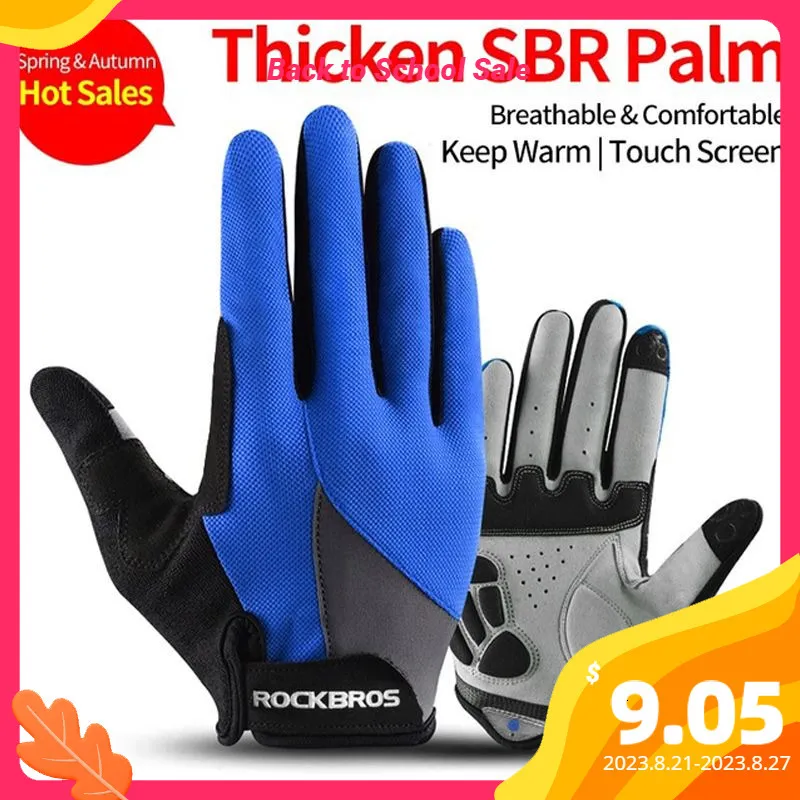 Cycling Gloves ROCKBROS Bicycle Gloves Breathable Comfortable Touch Screen SBR Plam Shockproof Full Finger Road Bike Gloves Cycling Equipment 230825