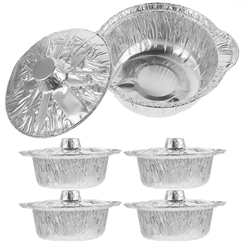 Bowls 5 Sets Outdoor Tin Foil Pot Baking Pots Pans Disposable Cake Plates Grill Holder Aluminum Containers