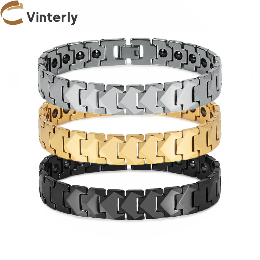 Bransoleta wolframowa odporna na zarysowanie Bangle Men Magnetyczne hematytowe węglika Tungsten Bracelets Korzyści łańcuchowe Łańcuch biżuterii Wodoodporny 230824