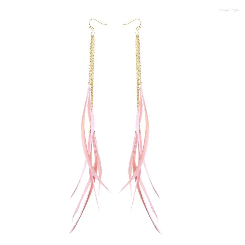 Dangle Earrings Alloy Long Feather Tassel For Women Charm Pink/Black Accessory Wholesale Jewelry