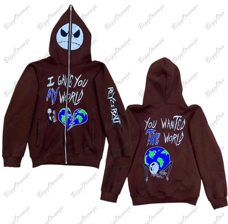 Herrtröjor tröjor stitch hoodie kläder dragkedja brun hoodie hip hop streetwear kvinnors blixtlås jacka kvinnor kläder du ville ha världen 230824