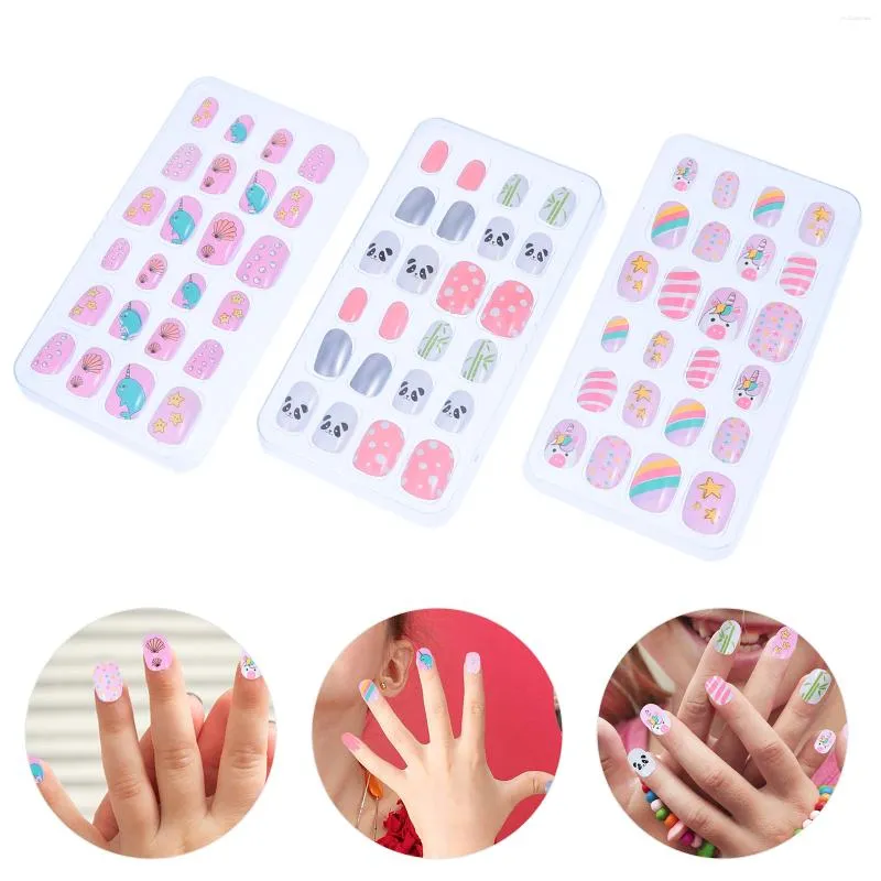 False Nails 72 Pcs Children's Nail Stickers Fake Tips Artificial Self Made Kid Abs Manicure Girl