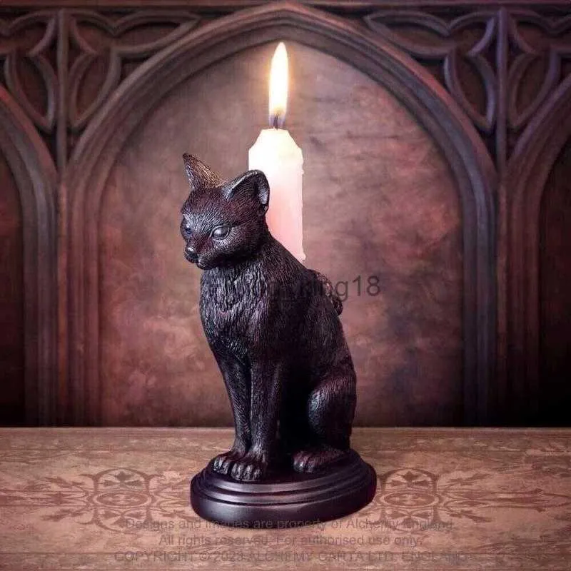 Halloween Gothic Cat And Wolf Gothic Candlestick Holder