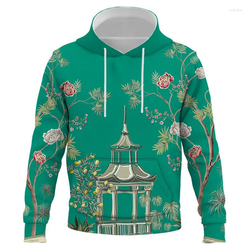 Hoodies masculinos outono e inverno homens mulheres suéteres flor pássaro plantas ilustração 3d impressão hoodie meninos meninas moda pullovers