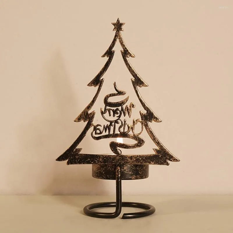 Castiçais de chá luz decorações de natal árvore de metal e suporte de mesa de rena Tealight Centerpiece Display