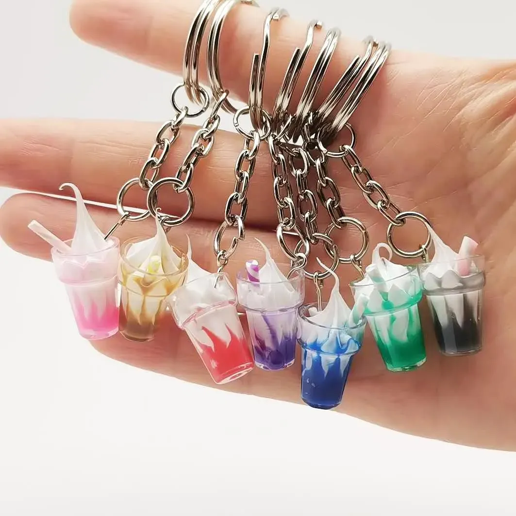 7 Color Creative Mini Soft Drink Keychain Ice Cream Drink Bubble Keyring Decompression Keychain Jewelry Gift ZZ