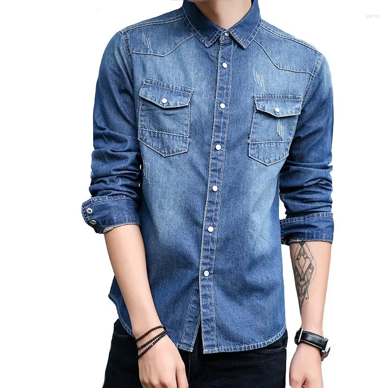 Camicie casual da uomo Camicia di jeans Stile coreano Cotone Slim Fit Giacca di jeans a maniche lunghe Moda di strada Abbigliamento da uomo bello Autunno