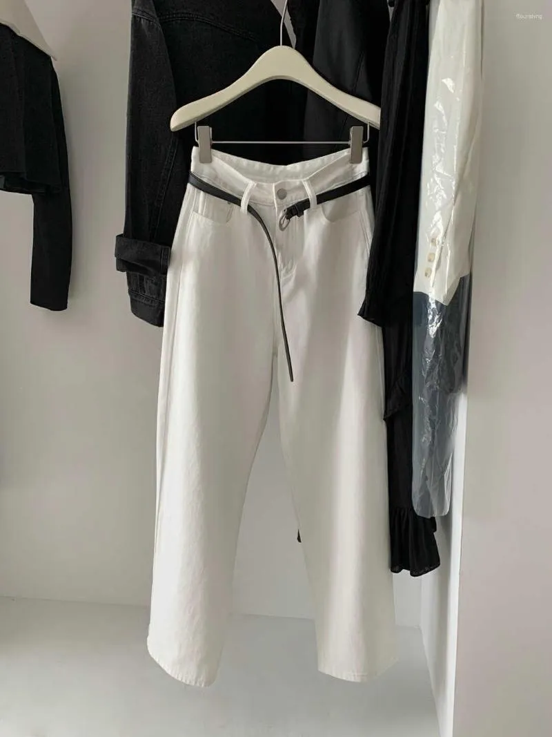 Women's Jeans Lauri Laki White Straight Leg Women Vintage Cotton Soft Full Length Denim Pants Autumn 2023