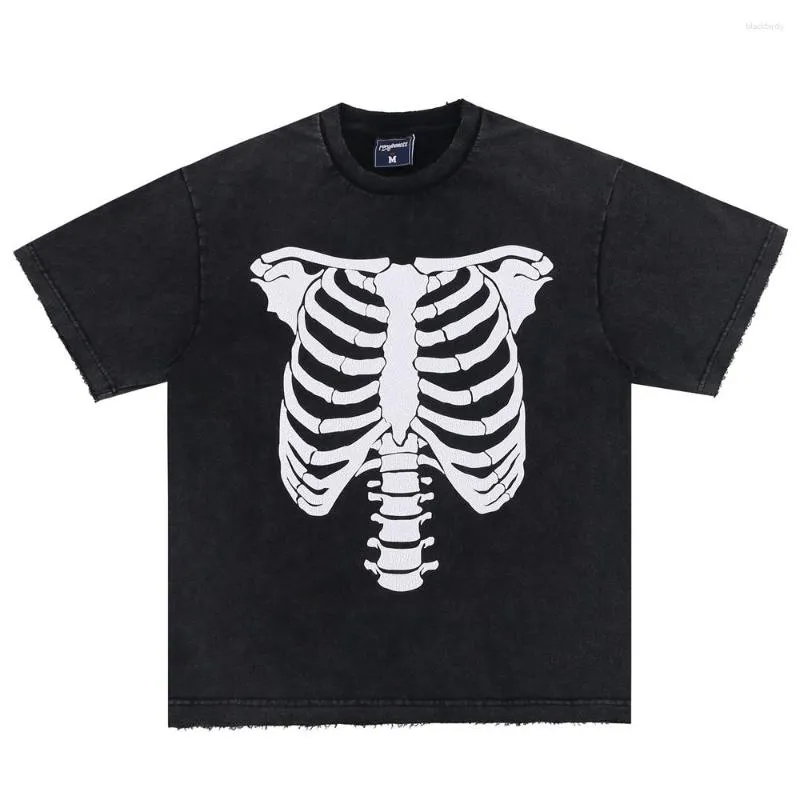 Men's T Shirts Hip Hop Gothic Harajuku Vintage Skeleton Print Shirt Men Women Streetwear Oversized T-Shirt Loose Tees Top Washed Short